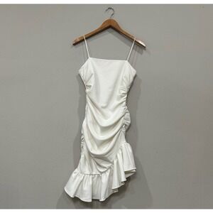 CINQ À SEPT Lilith Ruched Ruffle Mini‎ Dress 4 Ivory